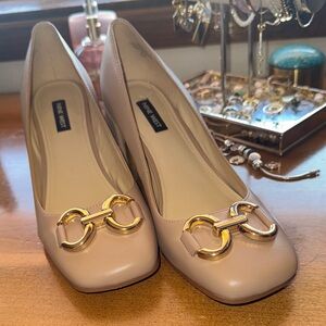 Nine West Cream Heels with Gold Detail